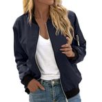Bomber ceket, kadın, çiçekli, kısa bluz, mevsimlik ceket, gündelik, pilot ceketi, fermuarlı, dış giyim, kolej ceketi, hafif mont, sweat ceket, pilot ceketi, D-koyu mavi, 4XL