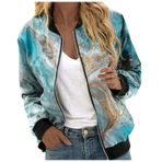 Bomber ceket, kadın, çiçekli, kısa bluz, mevsimlik ceket, gündelik, pilot ceketi, fermuarlı, dış giyim, kolej ceketi, hafif mont, sweat ceket, pilot ceketi, F-açık mavi, S