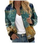 Bomber ceket, kadın, çiçekli, kısa bluz, mevsimlik ceket, gündelik, pilot ceketi, fermuarlı, dış giyim, kolej ceketi, hafif mont, sweat ceket, pilot ceketi, F-yeşil, M