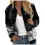 Bomber ceket, kadın, çiçekli, kısa bluz, mevsimlik ceket, gündelik, pilot ceketi, fermuarlı, dış giyim, kolej ceketi, hafif mont, sweat ceket, pilot ceketi, H-beyaz, S