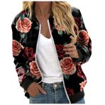 Bomber ceket, kadın, çiçekli, kısa bluz, mevsimlik ceket, gündelik, pilot ceketi, fermuarlı, dış giyim, kolej ceketi, hafif mont, sweat ceket, pilot ceketi, H-kırmızı, M