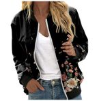 Bomber ceket, kadın, çiçekli, kısa bluz, mevsimlik ceket, gündelik, pilot ceketi, fermuarlı, dış giyim, kolej ceketi, hafif mont, sweat ceket, pilot ceketi, H-pembe, S