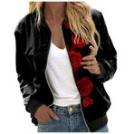 Bomber ceket, kadın, çiçekli, kısa bluz, mevsimlik ceket, gündelik, pilot ceketi, fermuarlı, dış giyim, kolej ceketi, hafif mont, sweat ceket, pilot ceketi, J-kırmızı, XXL
