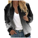 Bomber ceket, kadın, çiçekli, kısa bluz, mevsimlik ceket, gündelik, pilot ceketi, fermuarlı, dış giyim, kolej ceketi, hafif mont, sweat ceket, pilot ceketi, J-siyah, XL