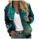 Bomber ceket, kadın, çiçekli, kısa bluz, mevsimlik ceket, gündelik, pilot ceketi, fermuarlı, dış giyim, kolej ceketi, hafif mont, sweat ceket, pilot ceketi, J-yeşil, S