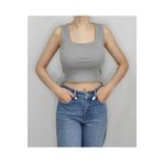 Bomenti Life Kadın Gri Fitilli U Yaka Kolsuz Crop Tişört BML21-FUC060904