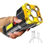 BomKra Meşaleler LED Süper Parlak, Beş Nükleer Patlama El Feneri Güçlü Işık USB Şarj Edilebilir, LED Spot Işığı El Feneri Taşınabilir 4 Aydınlatma Modlu Güçlü Projektör (Altın)