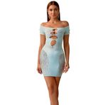 Bommi Fairy Kadın Bodycon Balık Ağı Mini Elbise Askısız İç Çamaşırı BodysuitClub Wear Parti Elbisesi Dantel Külotlu Çoraplar, Açık mavi, XS-XXL