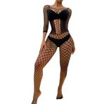 Bommi Fairy Kadın iç çamaşırı çekici iç çamaşırı file külotlu çorap uzun kollu vücut çorapları, kadın Bodysuit gecelik iç çamaşırı seksi sırtı açık file Catsuit tek beden, Siyah, XS-XXL