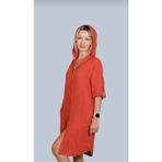 Bomull Bayan Müslin Kumaş Kapşonlu Gömlek Elbise - 3XL - Açık Kremit