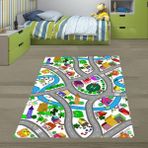Bona Fortuna Araba Yollu Trafik Yolu Oyun Halısı Dijital Baskılı Kaymaz Taban Eğitici Çocuk Odası Eğitim Halısı - 60 x 120 cm - Renkli