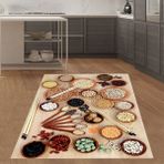 Bona Fortuna Baharat Desenli Dijital Baskılı Kaymaz Taban Yıkanabilir Leke Tutmaz Mutfak Halısı - 100 x 300 cm - Bej
