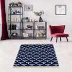 Bona Fortuna Geometrik Karo Desenli Dijital Baskı Yıkanabilir Kaymaz Taban Modern Salon Halısı ve Yolluk (Laci) - 80 x 50 cm - Lacivert