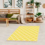Bona Fortuna Geometrik Karo Desenli Dijital Baskı Yıkanabilir Kaymaz Taban Modern Salon Halısı ve Yolluk (Sarı) - 80 x 400 cm