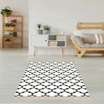 Bona Fortuna Geometrik Karo Desenli Dijital Baskı Yıkanabilir Kaymaz Taban Modern Salon Halısı ve Yolluk(S.beyaz) - 80 x 50 cm - Siyah - Beyaz