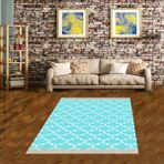 Bona Fortuna Geometrik Karo Desenli Dijital Baskı Yıkanabilir Kaymaz Taban Modern Salon Halısı ve Yolluk(Turkuaz) - 100 x 150 cm - Turkuaz - Beyaz