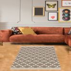 Bona Fortuna Geometrik Karo Desenli Dijital Baskı Yıkanabilir Kaymaz Taban Modern Salon Halısı ve Yolluk(Vizon) - 180 x 280 cm