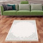 Bona Fortuna Işleme Desenli Dijital Baskı Yıkanabilir Kaymaz Taban Modern Salon Halısı ve Yolluk (Yeşil) - 100 x 150 cm - Yeşil - Krem