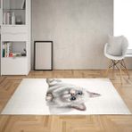 Bona Fortuna Kedi Desenli Halı Kedili Halı Dijital Baskı Yıkanabilir Kaymaz Taban Salon Halısı - 80 x 200 cm - Kırık Beyaz
