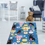 Bona Fortuna Kedili Halı Kedi Desenli Renkli Dijital Baskı Yıkanabilir Kaymaz Taban Bebek ve Çocuk Odası Halısı - 40 x 40 cm