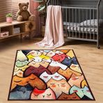 Bona Fortuna Kedili Halı Kedi Desenli Renkli Dijital Baskı Yıkanabilir Kaymaz Taban Bebek ve Çocuk Odası Halısı - 80 x 400 cm