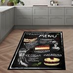 Bona Fortuna Makaron Cupcake Dessert Menu Desenli Dijital Baskılı Kaymaz Taban Yıkanabilir Leke Tutmaz Mutfak - 80 x 150 cm - Siyah