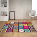 Bona Fortuna Mandala Desenli Dijital Baskı Yıkanabilir Kaymaz Taban Etnik Salon Halısı ve Yolluk - 80 x 200 cm - Nest Multi