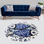 Bona Fortuna Mozaik Balık Desenli Dijital Baskı Yıkanabilir Kaymaz Taban Salon Halısı ve Yolluk - 180 x 180 cm - Mavi
