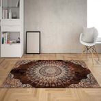 Bona Fortuna Osmanlı Motifler Desenli Etnik Dijital Baskı Yıkanabilir Kaymaz Taban Salon Halı ve Yolluk (Kahve) - 180 x 280 cm - Acı Kahve