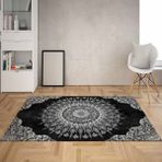Bona Fortuna Osmanlı Motifler Desenli Etnik Dijital Baskı Yıkanabilir Kaymaz Taban Salon Halı ve Yolluk (Siyah) - 80 x 600 cm