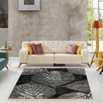 Bona Fortuna Yaprak Desenli Dijital Baskı Yıkanabilir Kaymaz Taban Modern Salon Halısı Yolluk - 180 x 180 cm - Gri - Beyaz
