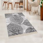 Bona Fortuna Yaprak Desenli Dijital Baskı Yıkanabilir Kaymaz Taban Modern Salon Halısı Yolluk - 80 x 150 cm - Açık Gri