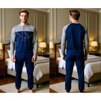 Bonbon Erkek Pamuklu Gri - Lacivert Renk Pijama Takımı AL008-2