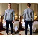Bonbon Erkek Pamuklu Gri Melanj - Lacivert Renk Pijama Takımı AL009