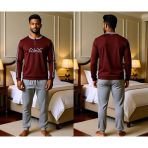 Bonbon Erkek Pamuklu Kahve Desenli Renk Pijama Takımı AL003