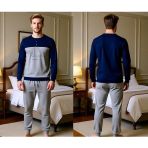 Bonbon Erkek Pamuklu Lacivert - Gri Renk Pijama Takımı AL008