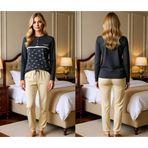 Bonbon Kadın Pamuklu Gri Melanj Desenli Renk Pijama Takımı AL506-2