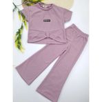Bonboner Kids Kız Çocuk Crop Ikili Takım Fitilli Kumaş Amblemli Yazlık Mor Pembe Renk Seçenekleri - 6 - 7 Yaş