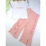 Bonboner Kids Kız Çocuk Yazlık Su Yeşili Ikili Takım Pantolon Fitilli Kumaş Tişort Kollar Fırfırlı - 4 - 5 Yaş - Açık Pembe