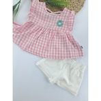 Bonboner Kids Kız Çocuk/bebek Keten Şort Gömlek Bluz Ikili Takım Çiçek Nakışlı Sırt Çapraz Ip Detaylı - 01P-Pembe - 2 Yaş