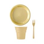 BoncukAVM Altın Gold Plastik Tabak Bardak Çatal Seti 75 Parça