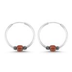 Boncuklu Gümüş Halka Küpe 10 mm wsk09-10 (Bordo)