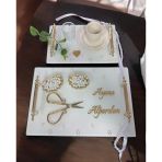 Bonding Gold Beyaz İncili Söz Tepsisi Nişan Tepsisi ve Damat Kahve Fincan Tepsisi Pembe