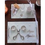 Bonding Gümüş Beyaz İncili Söz Tepsisi Nişan Tepsisi ve Damat Kahve Fincan Tepsisi BRONZ