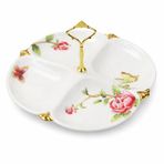 Bone China Kabartma Güllü 4'lü Çerezlik Gül Desenli Dört Bölmeli 25cm