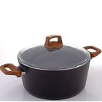 Bonera 1025 24 cm Ahşap Desenli Bakalit Kulplu Vogue Granit Derin Tencere