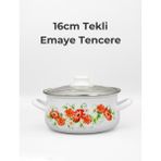 Bonera 16cm Çiçek Desenli Tekli Cam Kapaklı Emaye Güveç Tencere - Beyaz - 16 cm