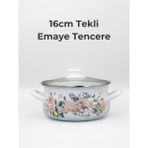 Bonera 16cm Kuş Desenli Tekli Cam Kapaklı Emaye Güveç Tencere - Beyaz - 16 cm