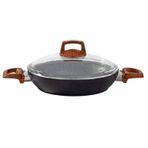 Bonera 24 cm Ahşap Desenli Bakalit Kulplu Cam Kapaklı Vogue Granit Omlet Tava