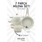 Bonera Milena 7 Parça Kar Beyazı Granit - Rose Gold Kulp Detaylı Tencere & Tava Seti MLN10001